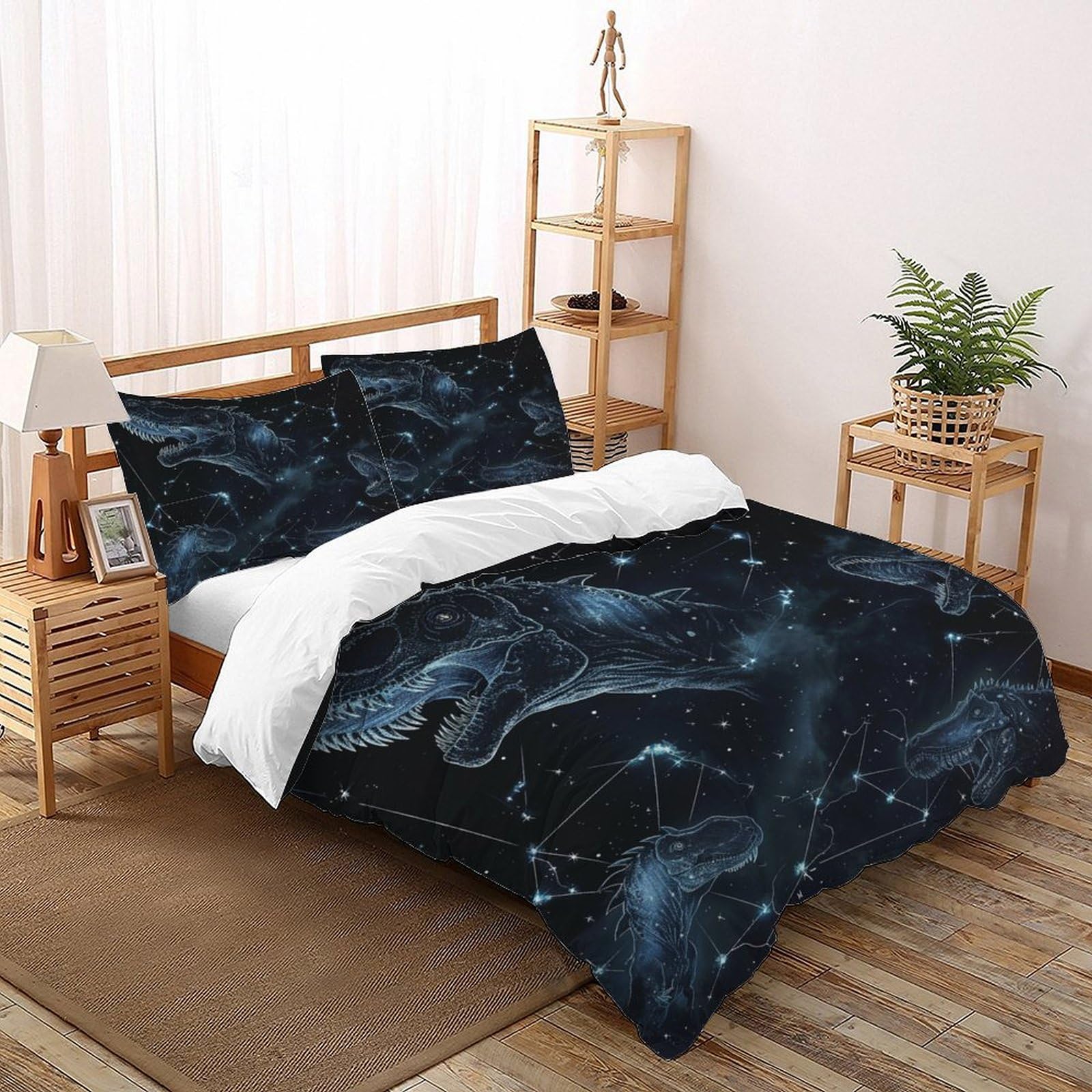 Housse de couette dinosaure respirante et super douce en microfibre 200x200cm pour lit double