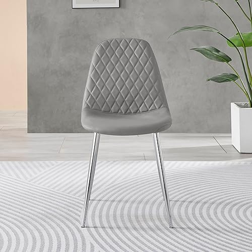 Miniatura 7 de Furniturebox - Juego de 2 sillas de comedor de piel sintética color gris elefante con patas plateadas