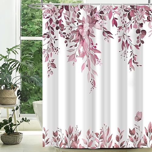 Miniatura 11 de Cortinas de ducha de eucalipto para baño, hojas de acuarela verde salvia con juegos de cortinas de ducha florales con ganchos, decoración de baño