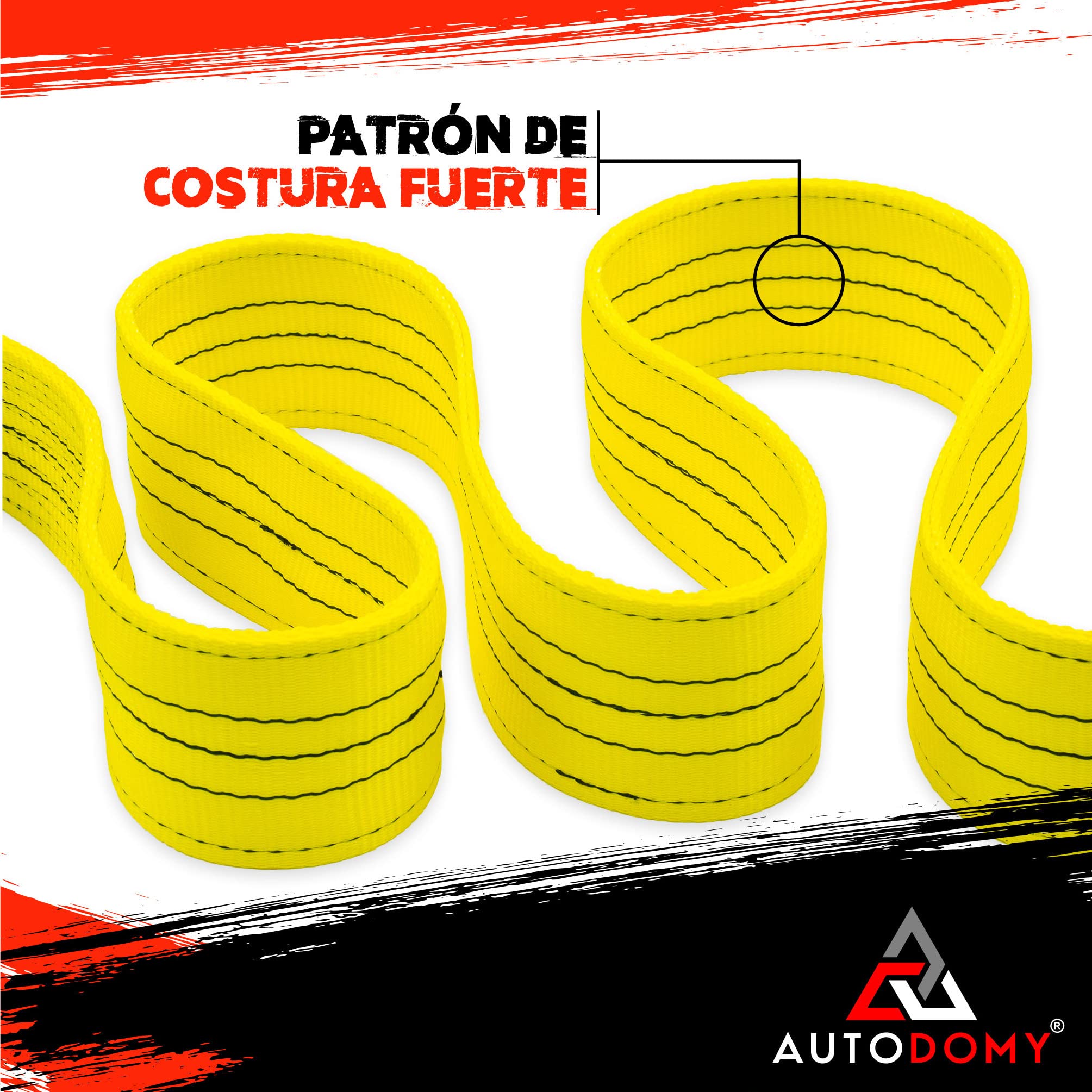 Autodomy Eslingas 4x4 Rescate 3 Metros | Resistencia a la Rotura 21 Ton (21.000Kg) | Eslingas de Arrastre con Costura Reforzada | Cuerda Rescate Coche, Furgoneta, Camión | Cuerda Remolcar Coche