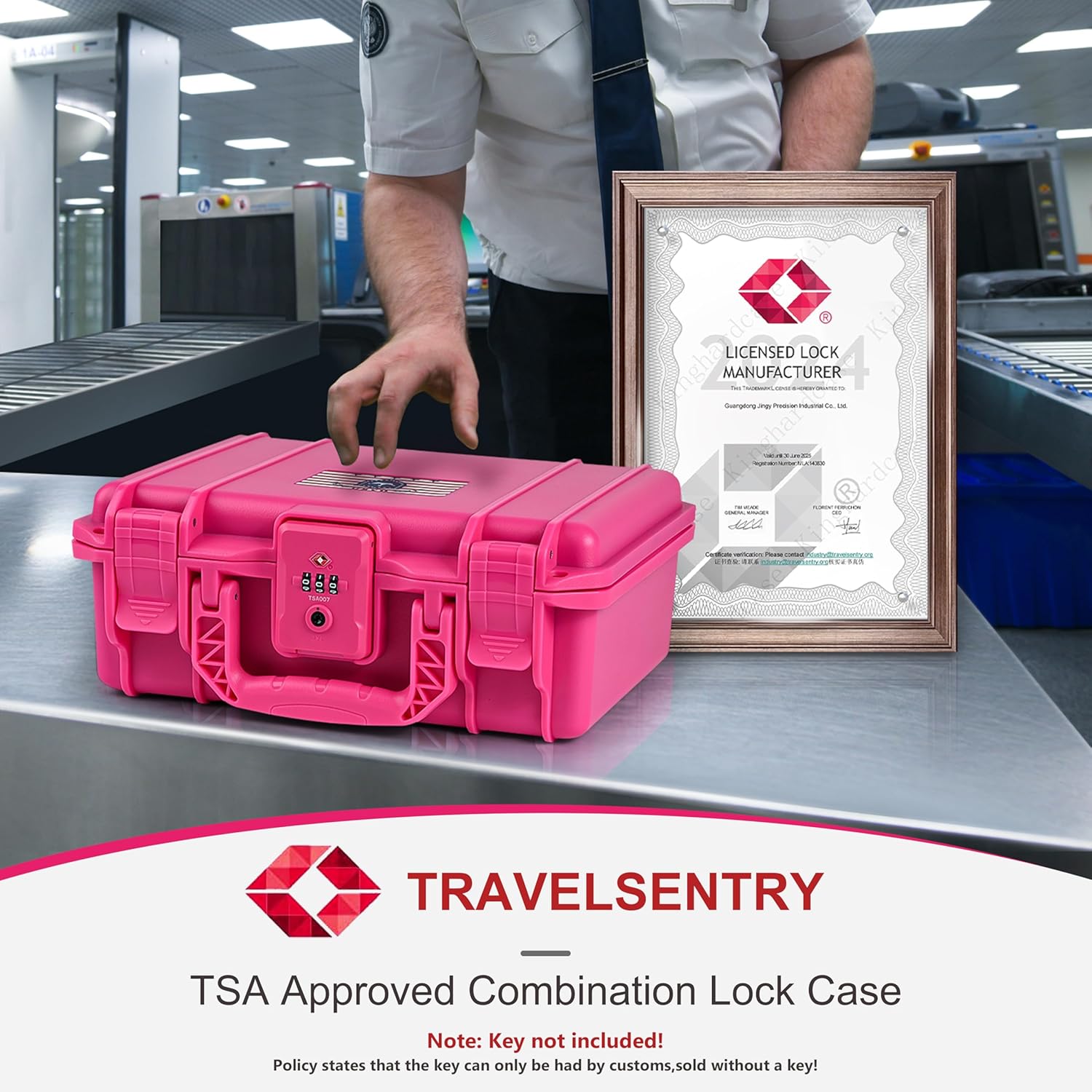 Kinghardcase Pink TSA Gun Case for Handgun, TSA Approved Firearm Travel Case, Waterproof & Shock Proof Lockable handgun case, 10.6”*8.8”*4” Inches 9mm Pistol Case Hard Shell