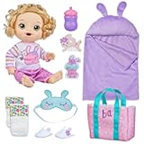 Bunny Sleepover Baby Doll&comma; Bedtime-Themed 12-Inch Dolls&comma; Sleeping Bag & Bunny-Themed Doll Accessories&comma; Toys for 3 Year Old Girls and Boys and Up&comma; Blonde Hair &lpar;Amazon Exclusive&rpar;