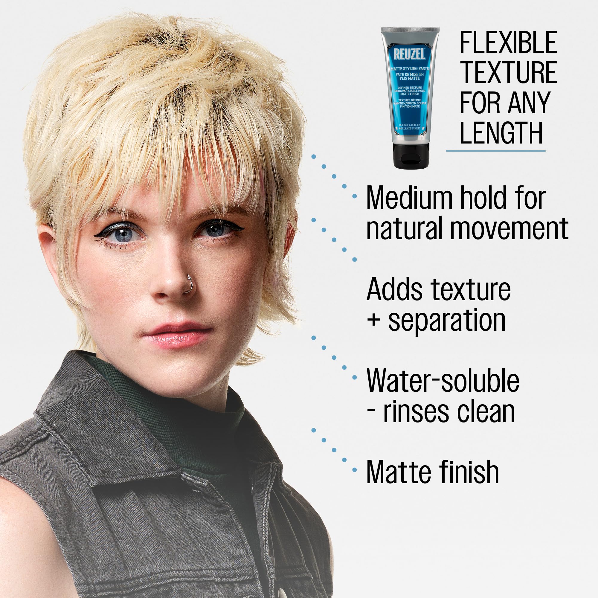 Reuzel Matte Styling Paste - Medium, Pliable Hold - Adds Thickness, Fullness, And Texture To The Hair - Contains Moisturizing Oils - Easy To Use - No Shine - Water-Soluble For Easy Rinsing - 3.38 Oz