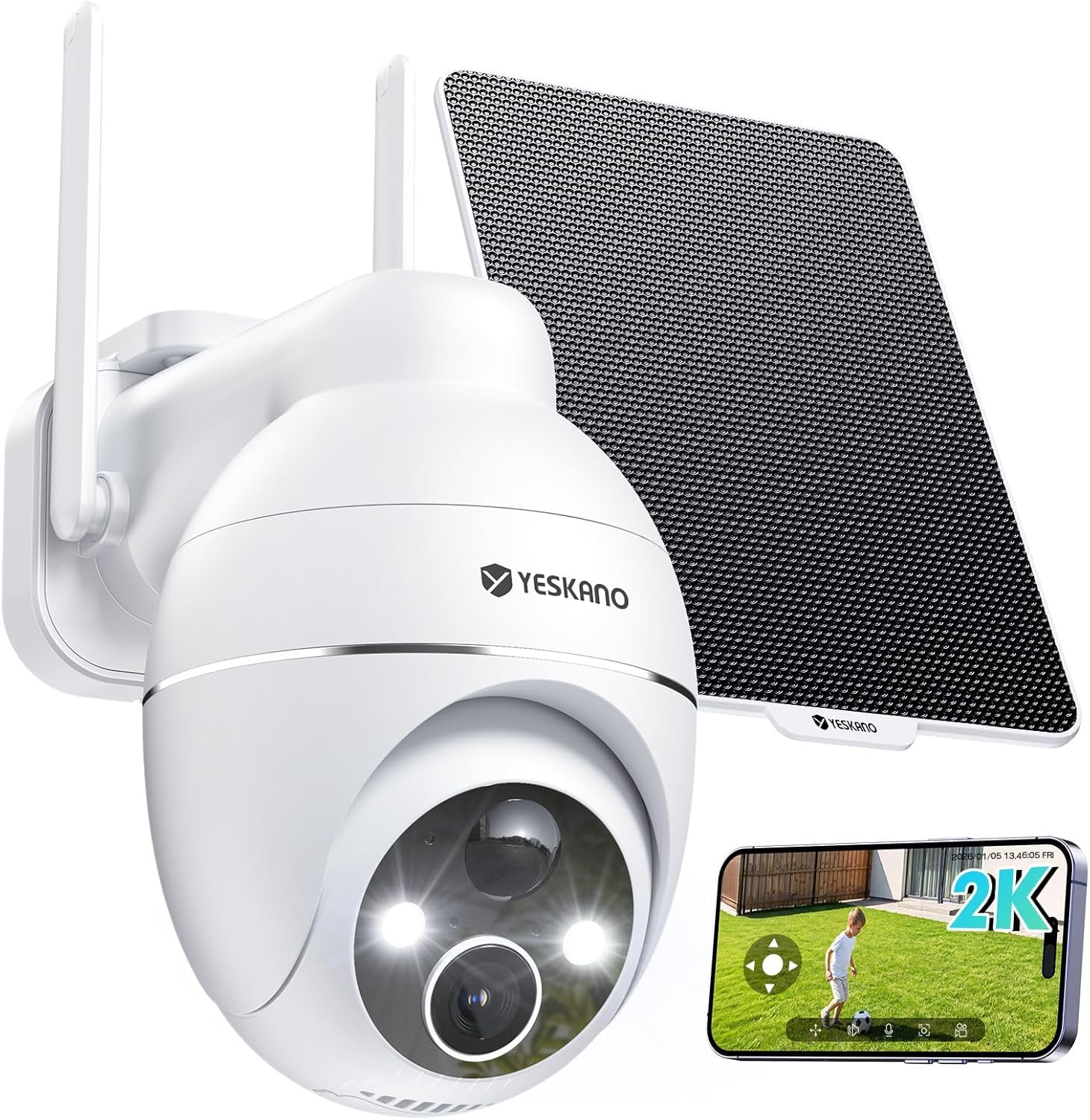 YESKANO 2K Caméra Surveillance Extérieure Solaire sans Fil 2,4 GHz WiFi