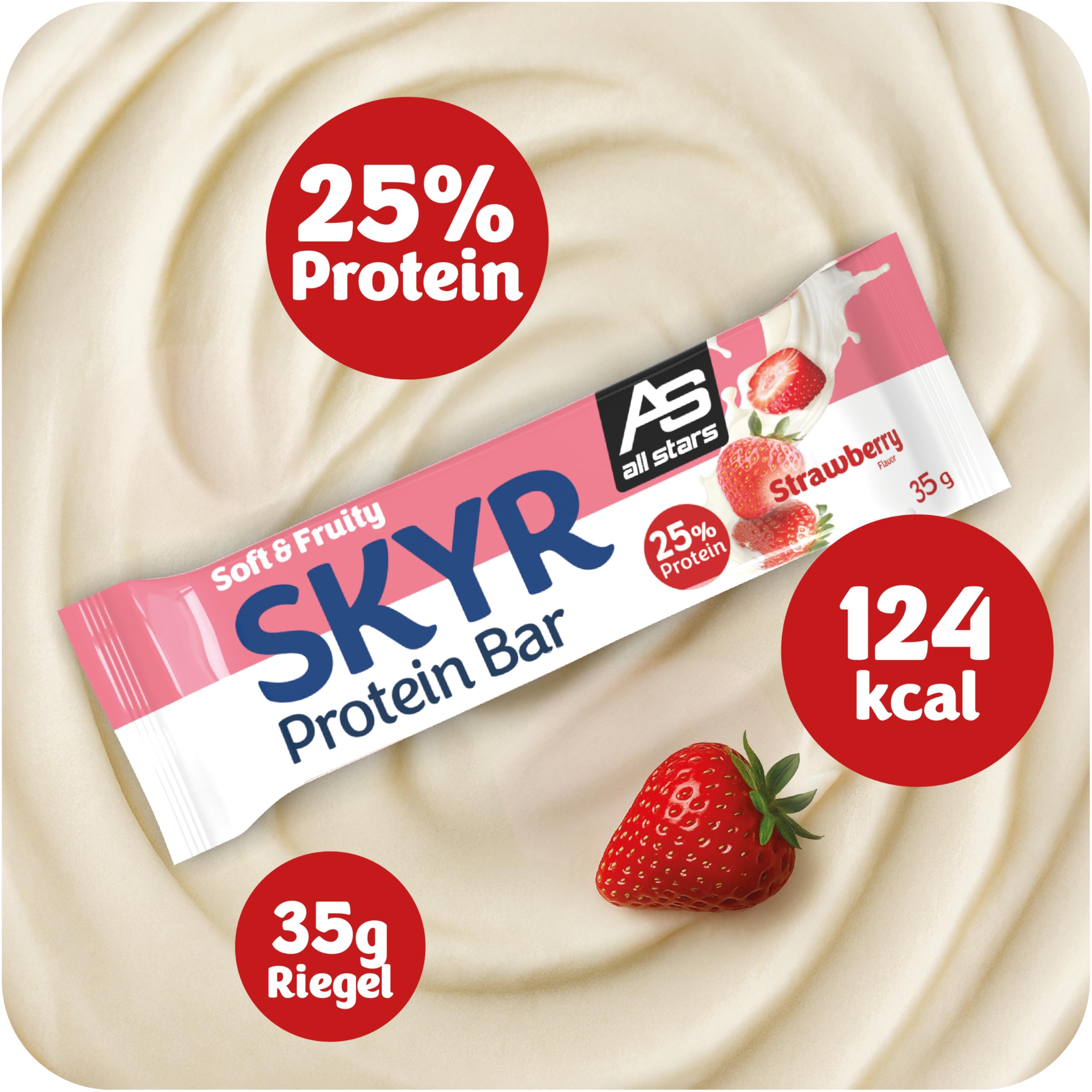 ALL STARS Skyr Proteinriegel Strawberry 24 x 35g - Protein Bars mit 25% Eiweiß, Mit Erdbeerstückchen & in Schokolade getaucht, Fett- und kalorienarme Snacks