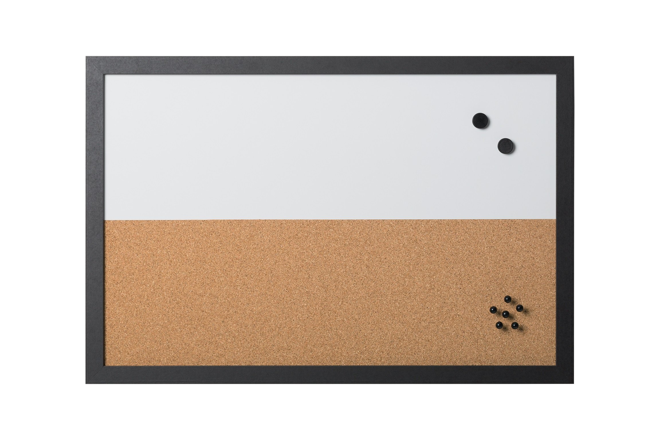 Bi-Office - Combo Pizarra Blanca y Tablón de Anuncios Elements, Magnético, Borrado en Seco/ Corcho, Marco MDF Negro, 60x40cm