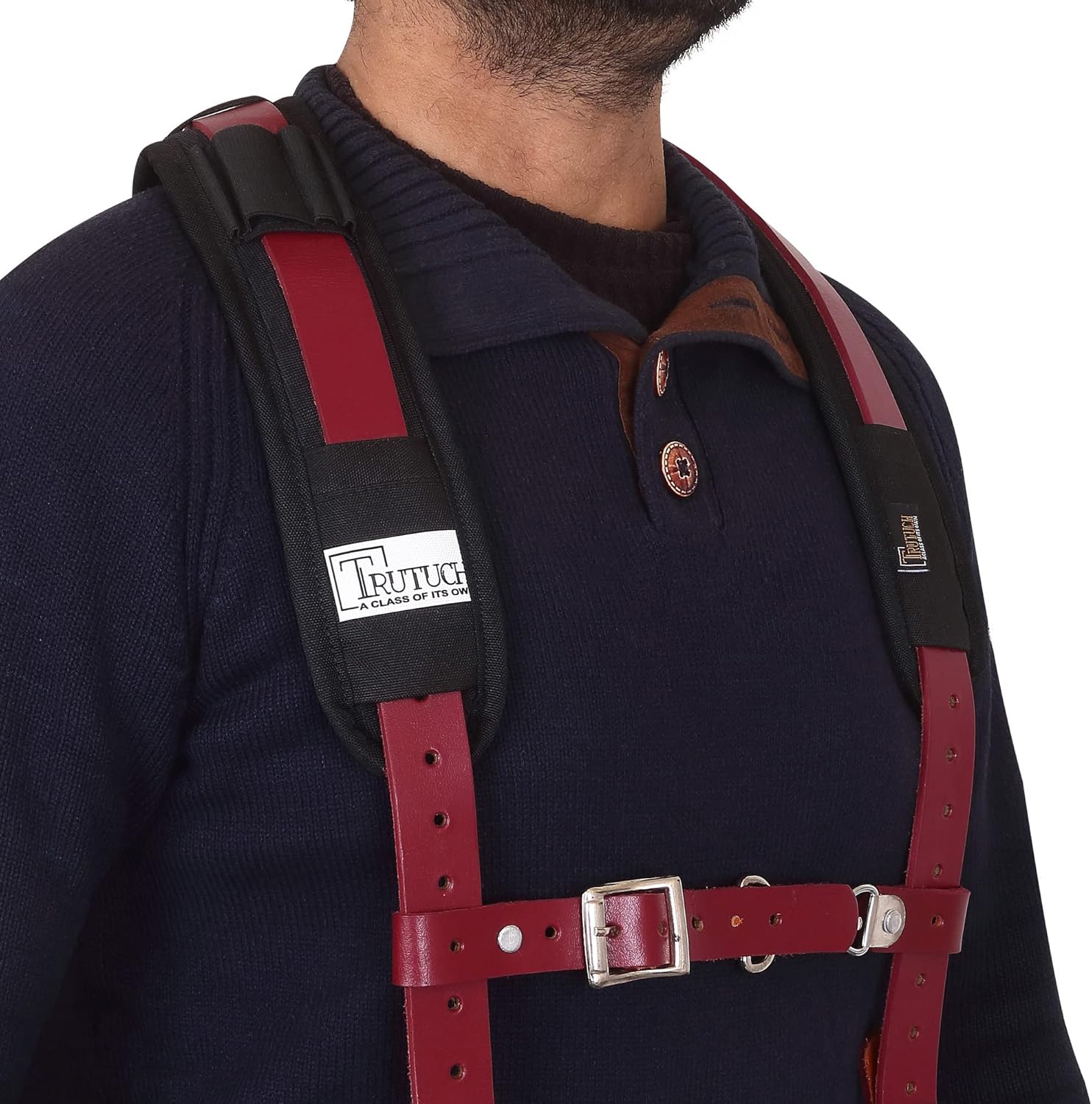 Leather Work Suspenders With Pockets | Fully-Adjustable Padded Leather Tool Belt Suspenders