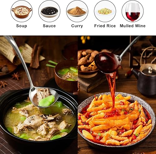 Miniatura 4 de Cucharón de sopa, utensilios de wok para acero al carbono, cucharón de sopa de acero inoxidable, juego de utensilios de cocina de 14 a 15 pulgadas,