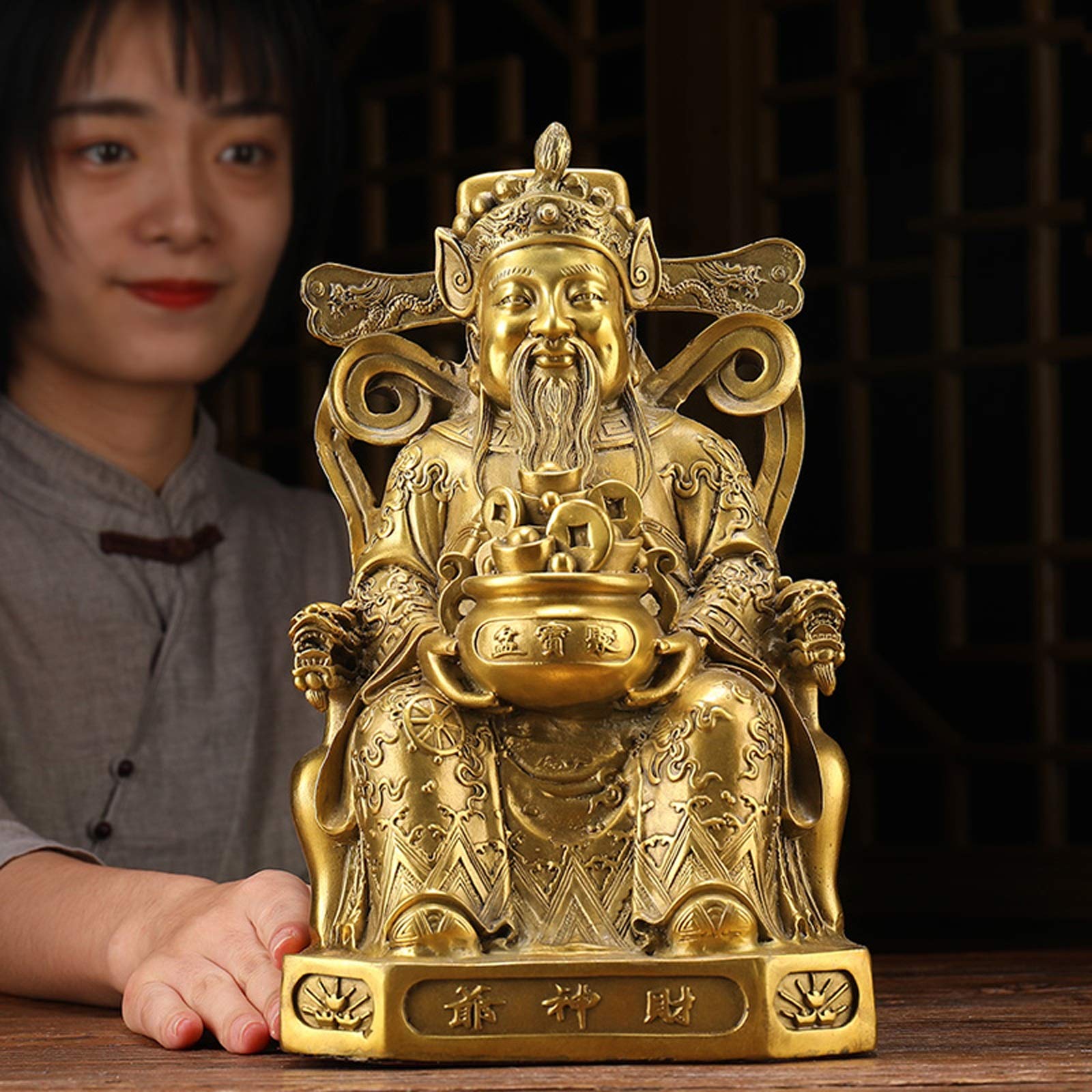Statua cinese del feng shui scultura Feng Shui Caishen, dio della fortuna (rame) Decorazione per fortuna e ricchezza perfetta per la tua casa o ufficio Best regalo per l'apertura aziendale Feng Shui D