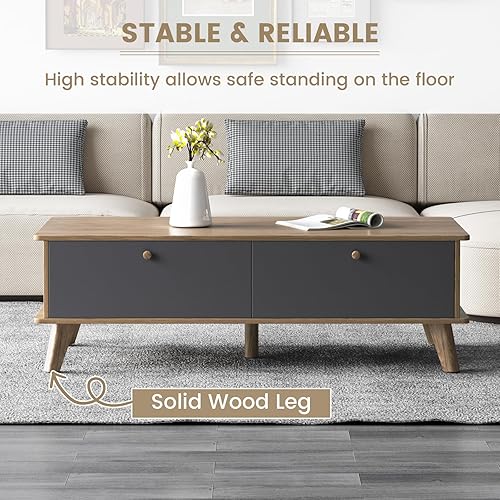 Miniatura 4 de Guyii Mesa auxiliar con cajón de almacenamiento, mesa de té moderna de mediados de siglo, mesa central de ahorro de espacio, escritorio de oficina