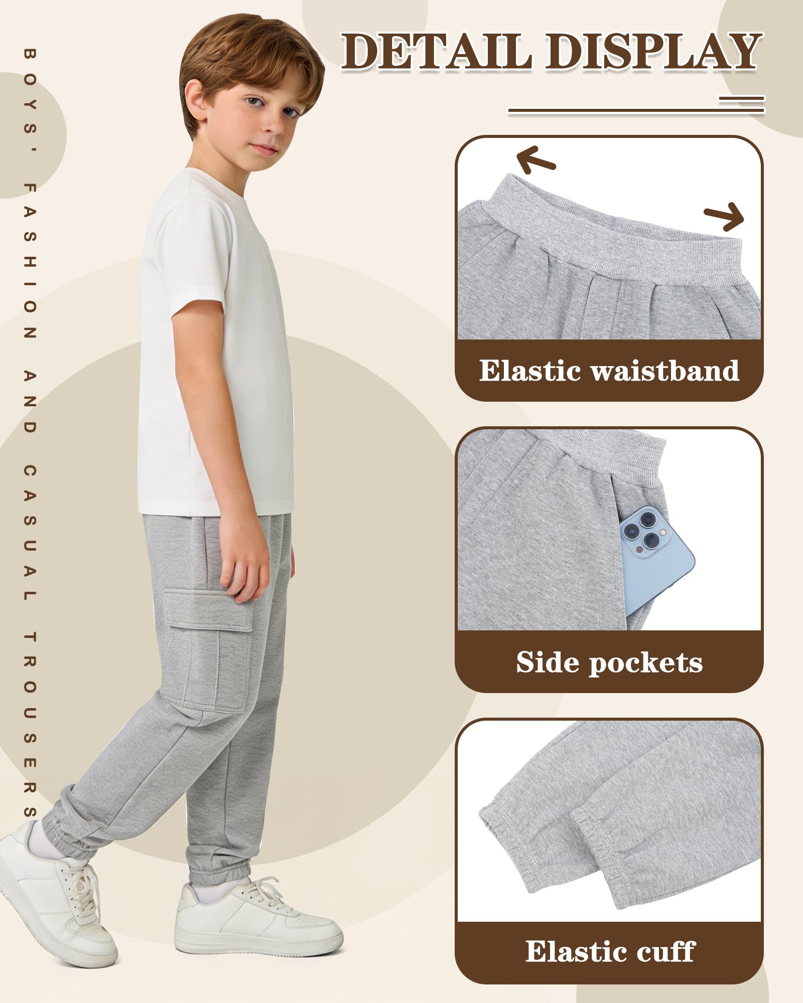 LACOFIA Jungen Cargohose Kinder Freizeithose für Schule Outdoor Jogginghose mit Elastischer Taille 4-13 Jahre