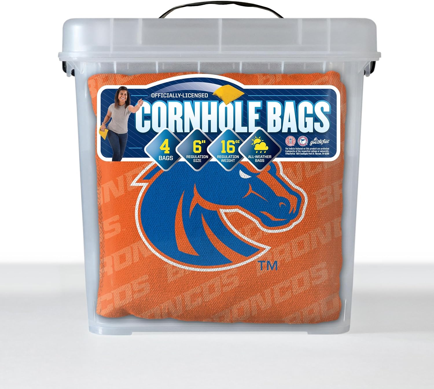 YouTheFan Officially-Licensed NCAA Set of 4 Cornhole Bags - All Weather Regulation 6” x 6” Size - 16oz Weight - Designed in USA