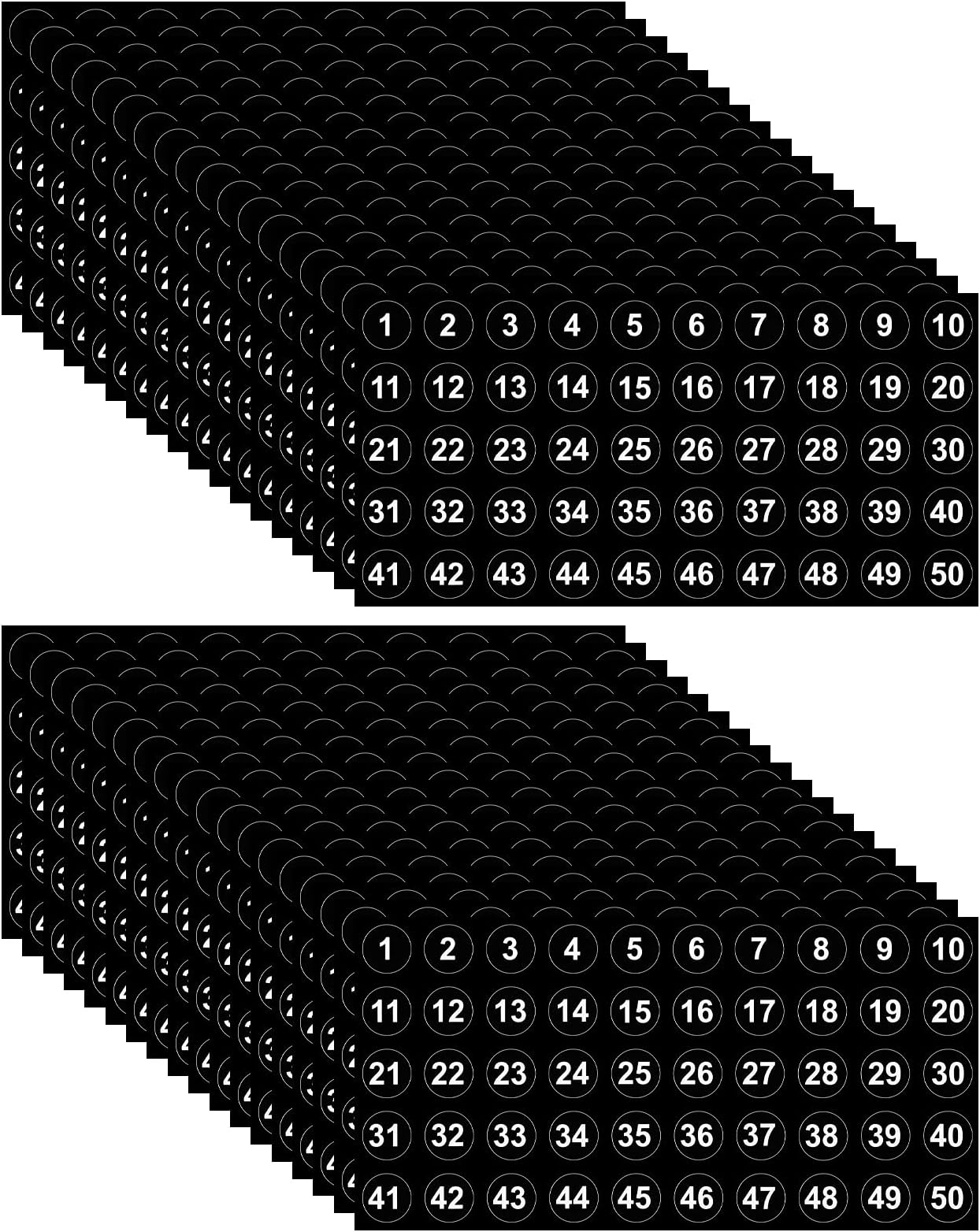 50 Sheets 1 to 50 Number Stickers Consecutive Black Vinyl Number Labels 0.4 Inch Self Adhesive Decal for Inventory, Storage, Boxes, Classification, Organizing, Indoors and Outdoors