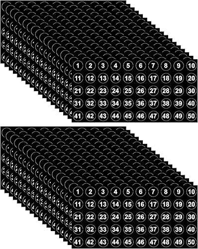 50 Sheets 1 to 50 Number Stickers Consecutive Black Vinyl Number Labels 0.4 Inch Self Adhesive Decal for Inventory, Storage, Boxes, Classification,
