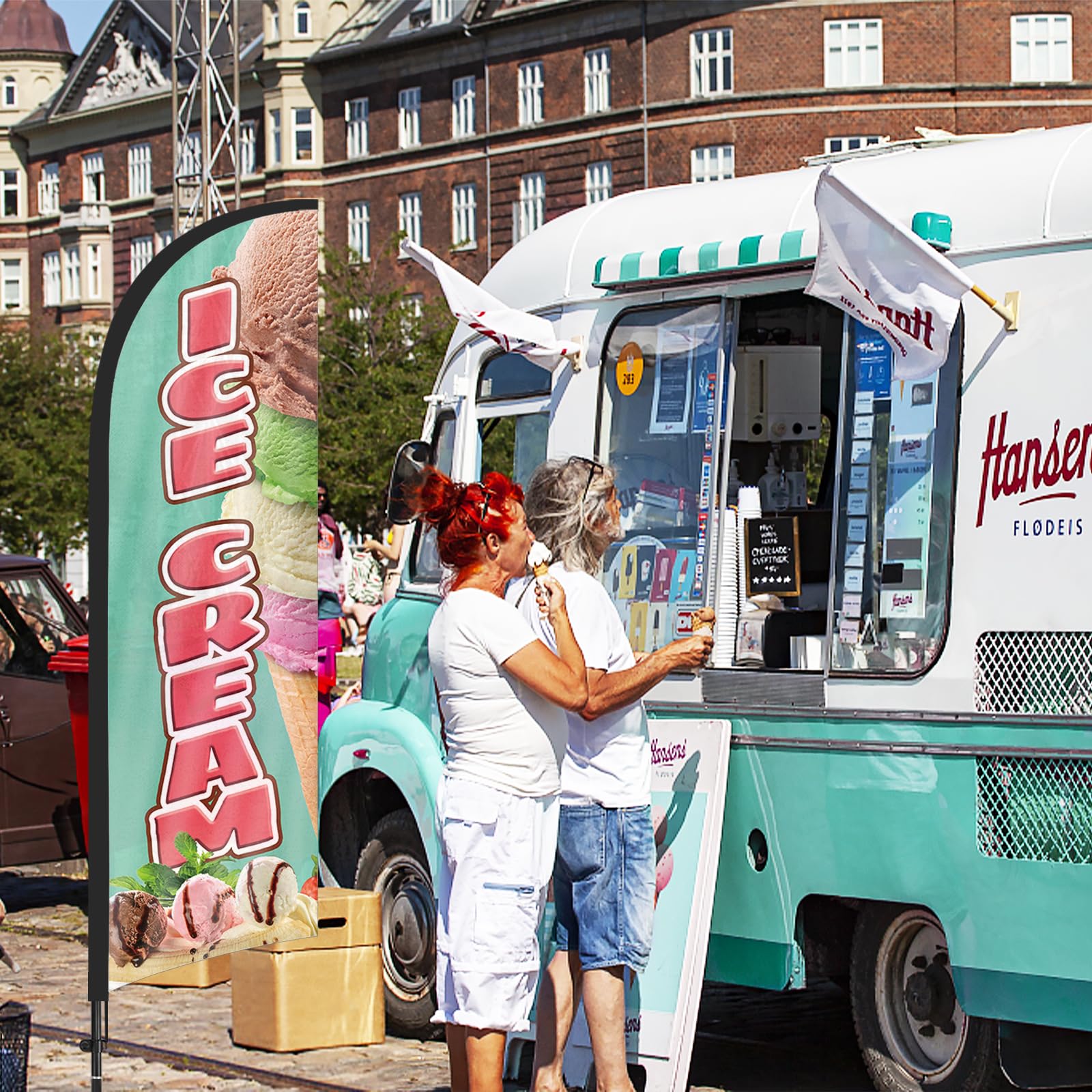 Bandiera con piume di gelato con asta per bandiera e picchetto per terra, 2,7 m, bandiera senza vento, bandiera per attività pubblicitarie all'aperto