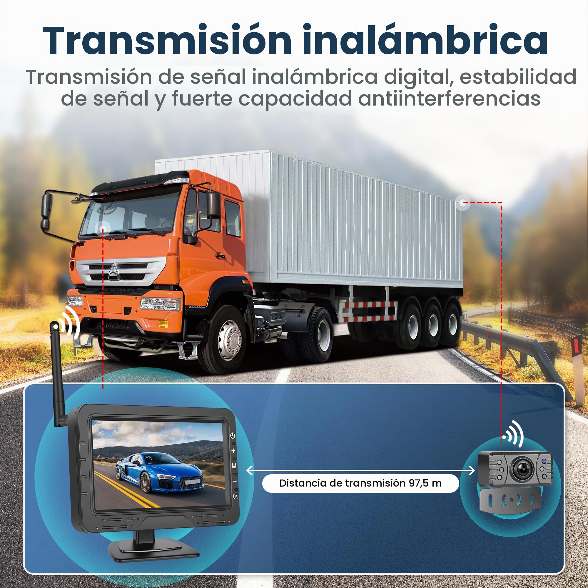 Rimoody Cámara de visión trasera inalámbrica, 4.3 pulgadas HD IPS Monitor IP69 impermeable visión nocturna, gran angular/ayuda al retroceso/imagen Flip cámara de marcha atrás para camping coche