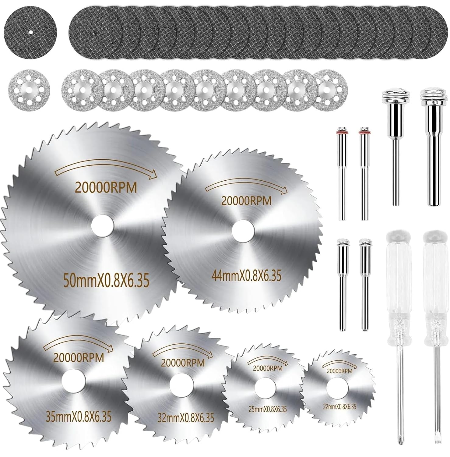 Rotary Tool Accessories Kit 44 Pcs with Diamond Cutting Wheels Resin Cut Off Discs Saw Blades for Wood Glass Plastic Metal