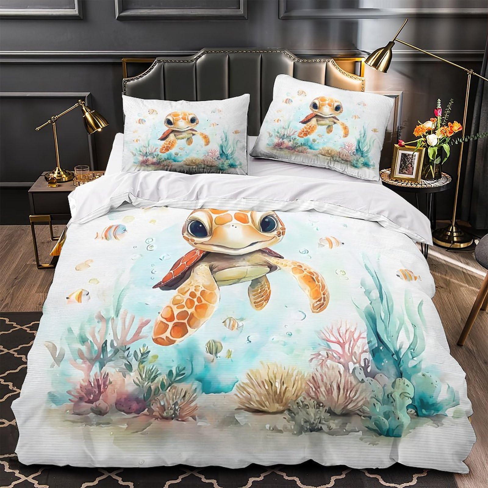Housse de couette bébé tortue en microfibre supérieure imprimée 3D ultra douce 135x200