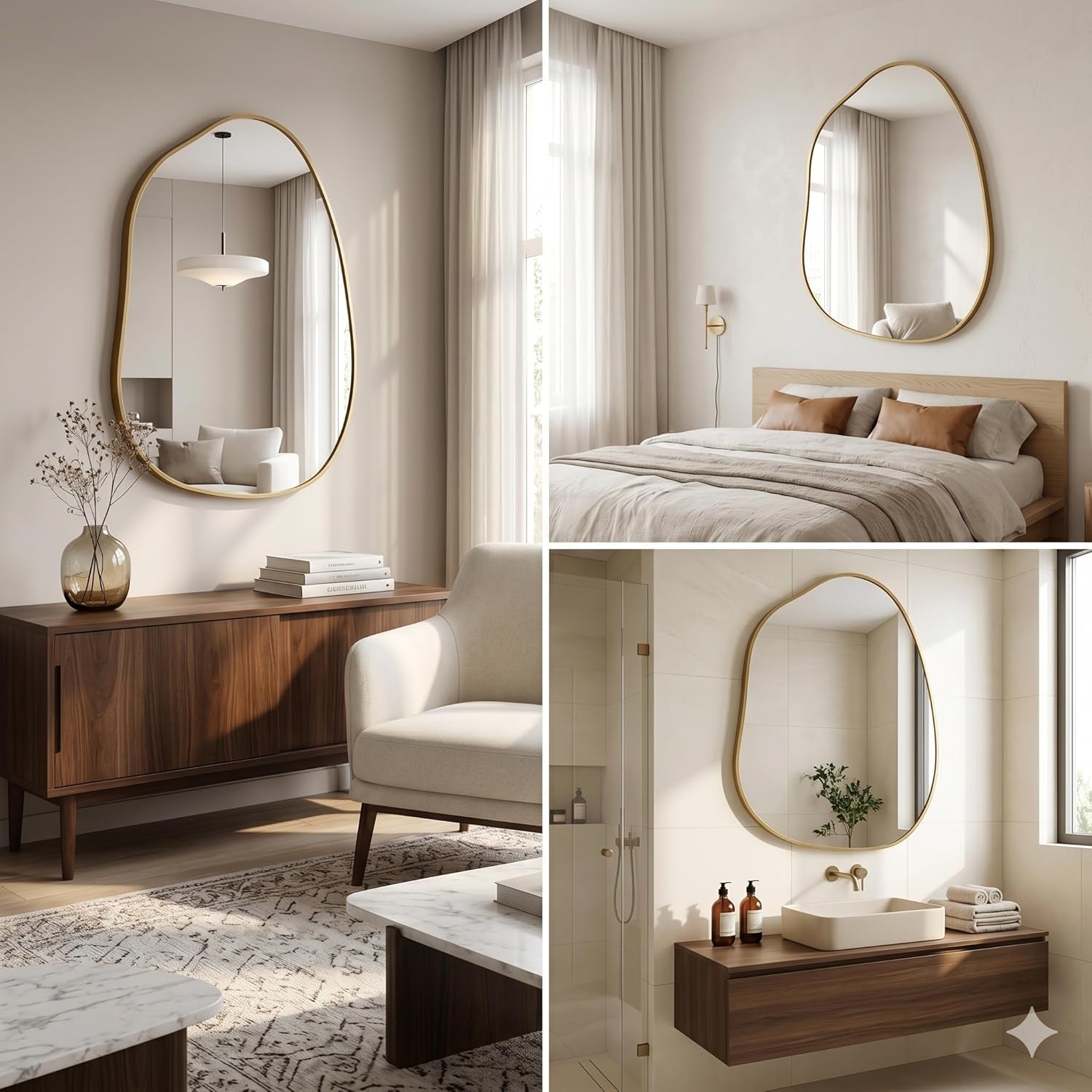 DECORKEY Irregular Wall Mirror Asymmetrical Mirror,22.5''x30'' Gold Mirror for Bathroom Bedroom Living Room Entryway, Decorative Modern Mirror,Wall Mouted（Gold