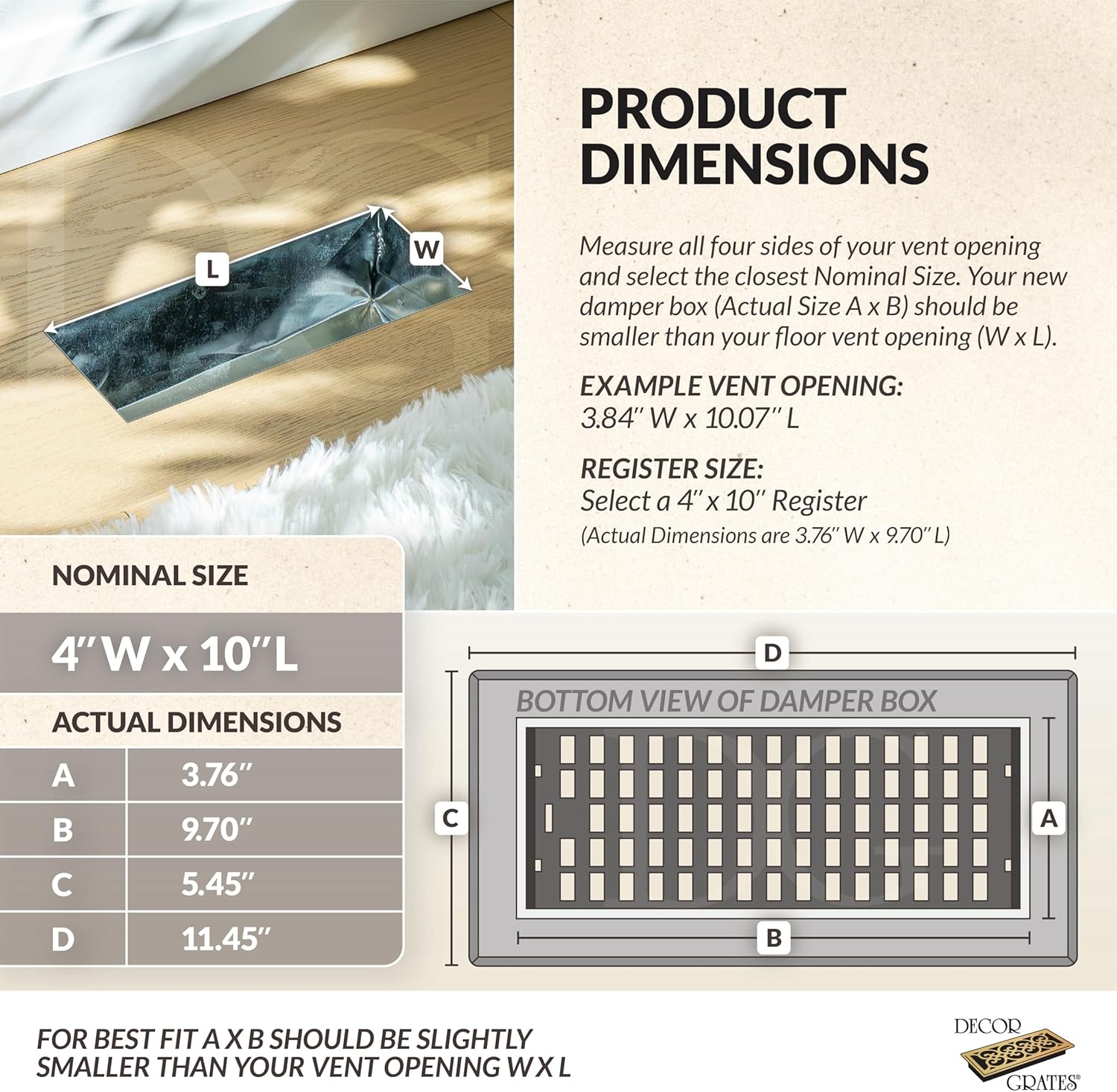 Decor Grates FS410-WH Scroll Design Floor Register,4x10, White