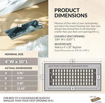 Decor Grates FS410-WH Scroll Design Floor Register, 4x10, White