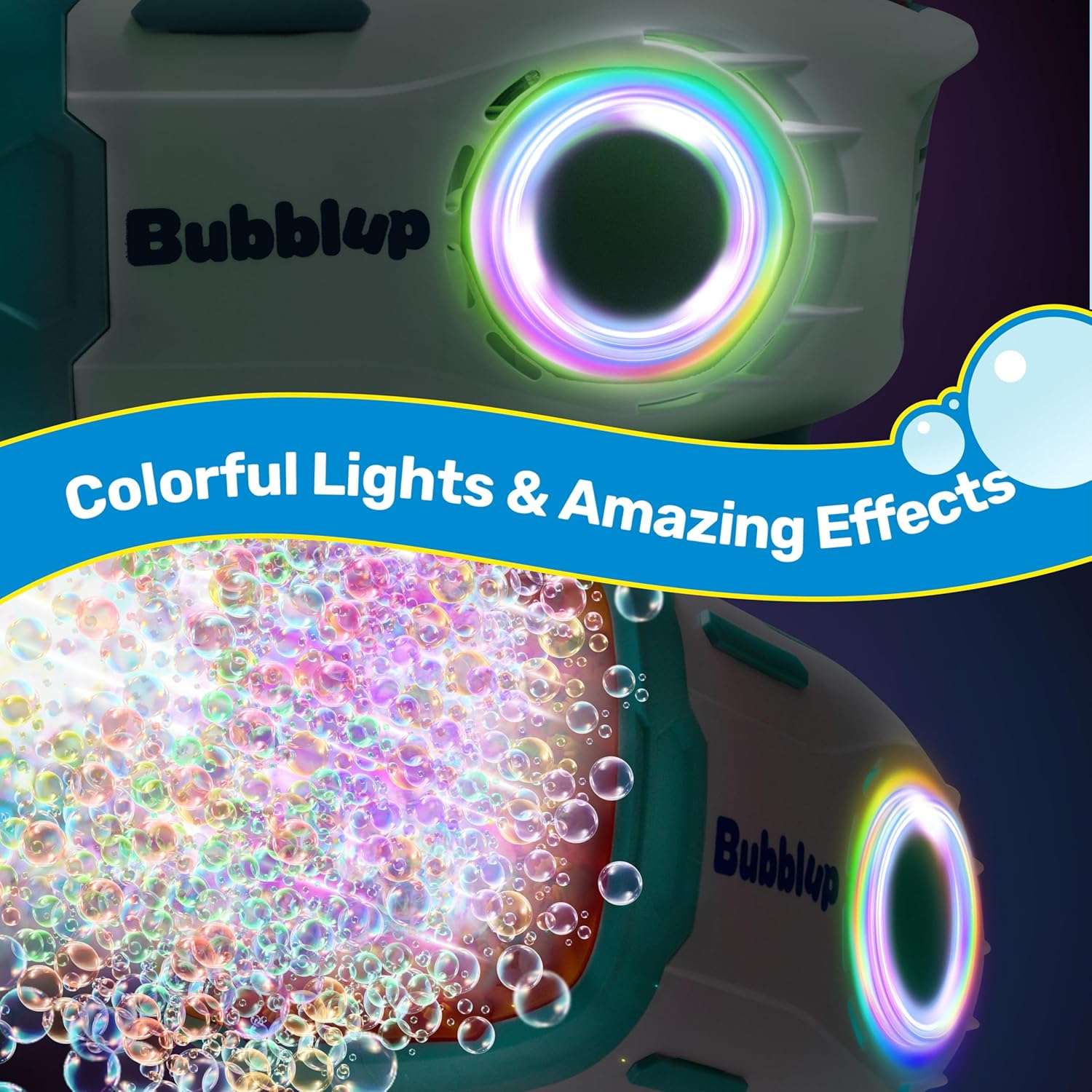 Play-Act 69 Holes Bubble Machine Guns Toys, Bazooka Rocket Shape Bubble Gun for Kids Adults, Colored Lights Blaster Blower with Solution Outdoor, Summer Toys, Party Favors, Wedding, Birthday, Easter