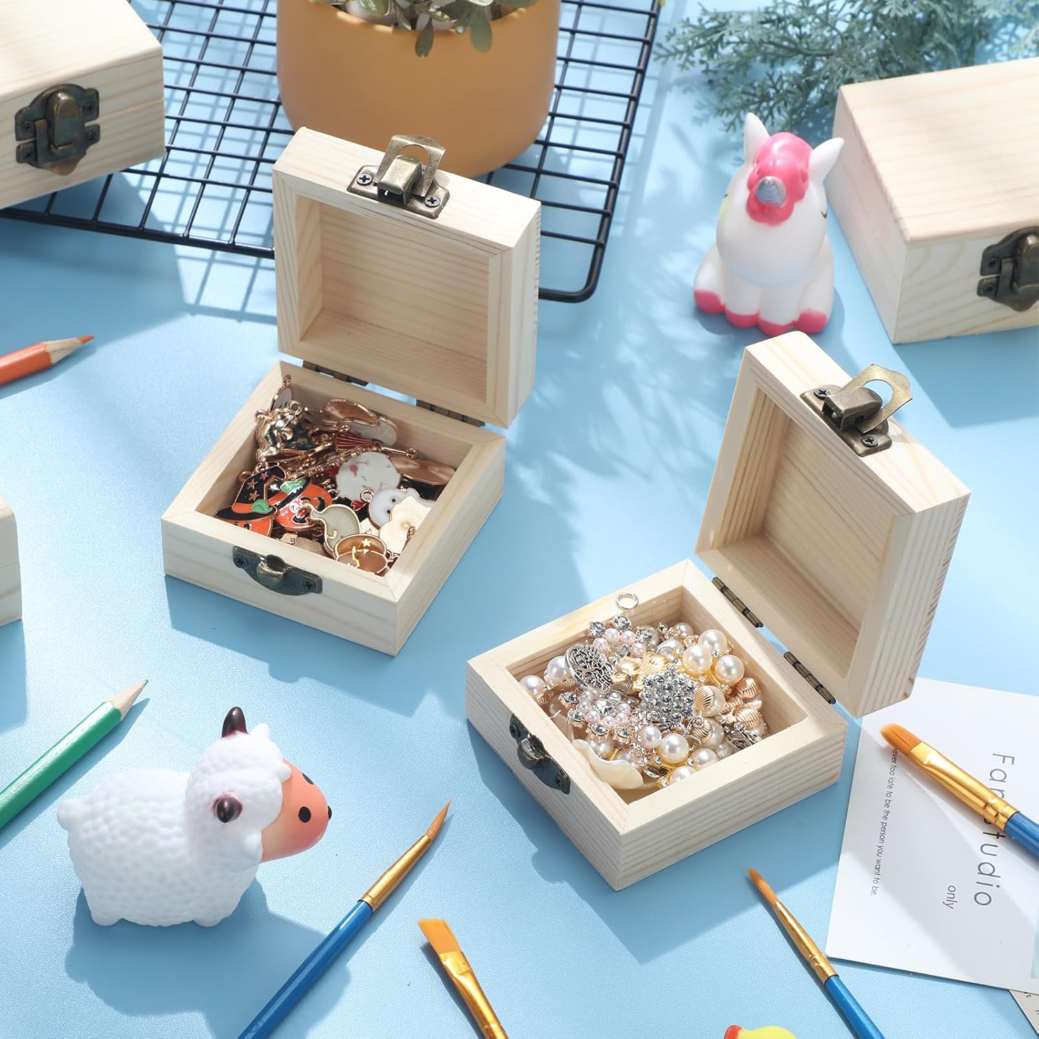 Kenning 12 Pack Small Wooden Box 2.7 x 2.7 x 1.6 Inch Natural Pine Wood Container Unfinished Treasure Chest Mini Wooden Jewelry Box Unpainted Small Treasure Chest with Lids for DIY Crafts image 5