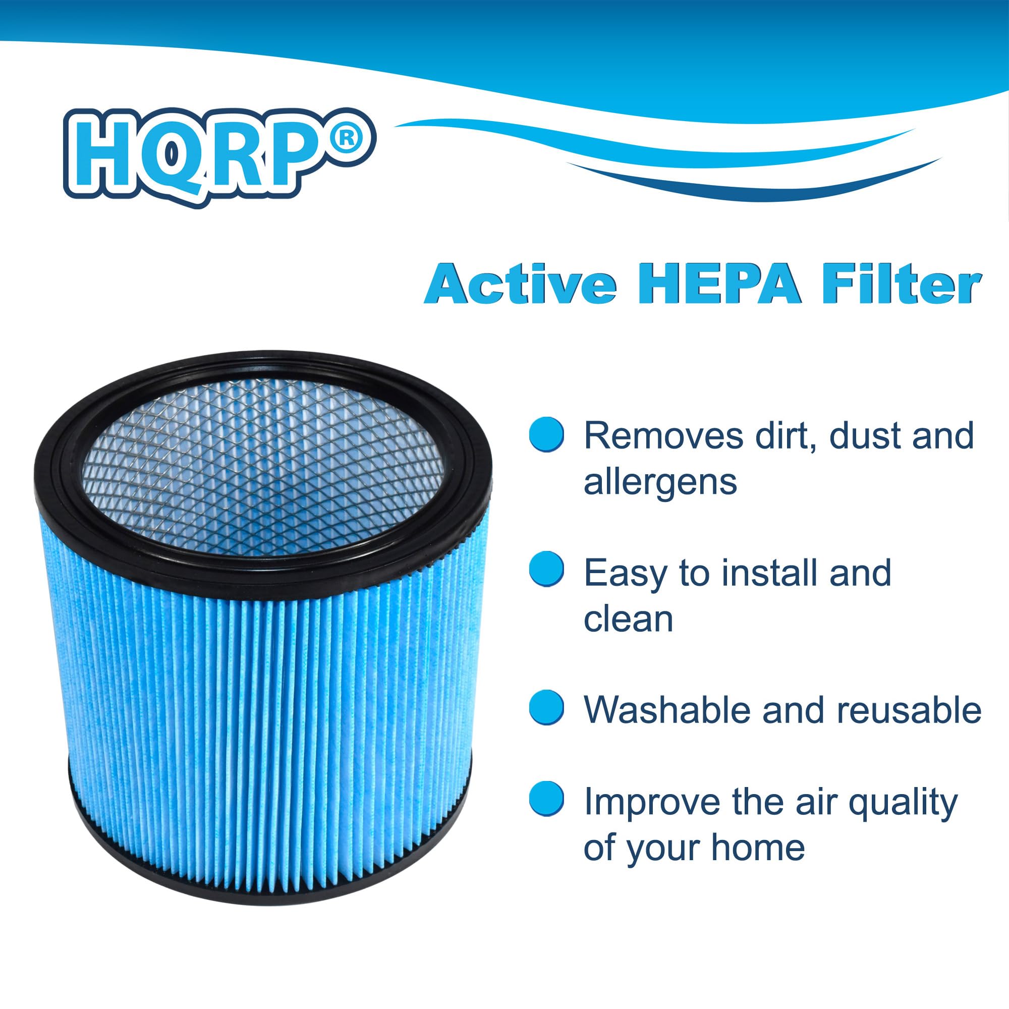 HQRP Lot de 2 filtres à cartouche HEPA H13 haute efficacité de remplacement pour Shop-vac 90340 90350 90304 90344 9034033, compatibles avec la plupart des aspirateurs secs/humides Shop-Vac de 12 à 58