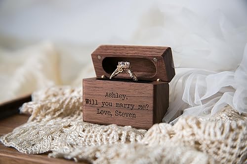 Vista 11 de MUUJEE Grow Old With Me Engraved Wooden Ring Box, Slim Engagement Proposal Ring Holder, Wedding Ceremony Ring Bearer Box, Fiance Gift Ideas