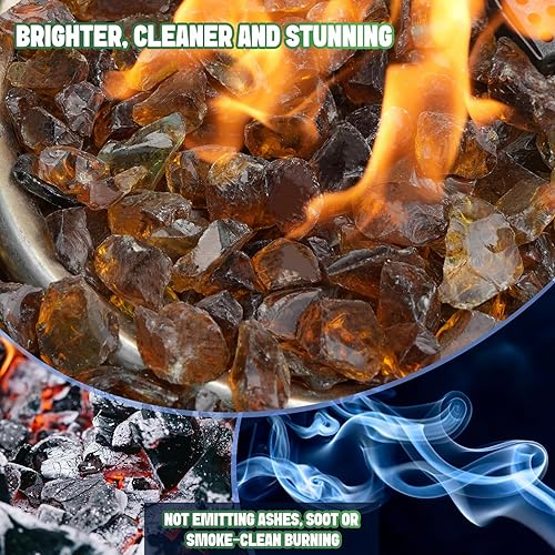 Miniatura 4 de Mr. Fireglass Vidrio de fuego triturado para chimenea natural o propano y paisajismo, ámbar de alto brillo de 10 libras