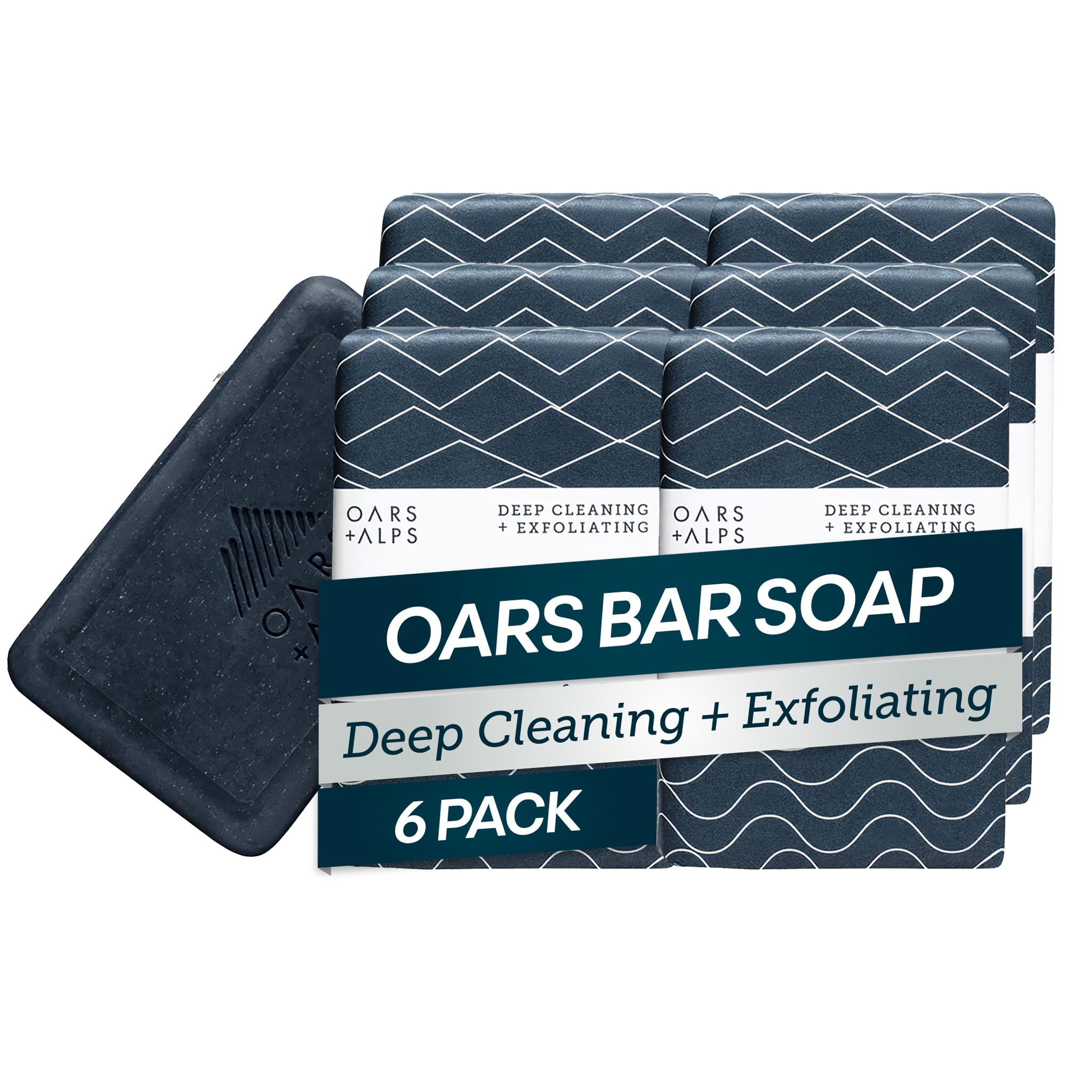 Oars + Alps Blue Charcoal Exfoliating Men's Bar Soap, Charcoal Bar Soap for Men Made with Clean Ingredients, No Harsh Chemicals, Travel Size, 6pk