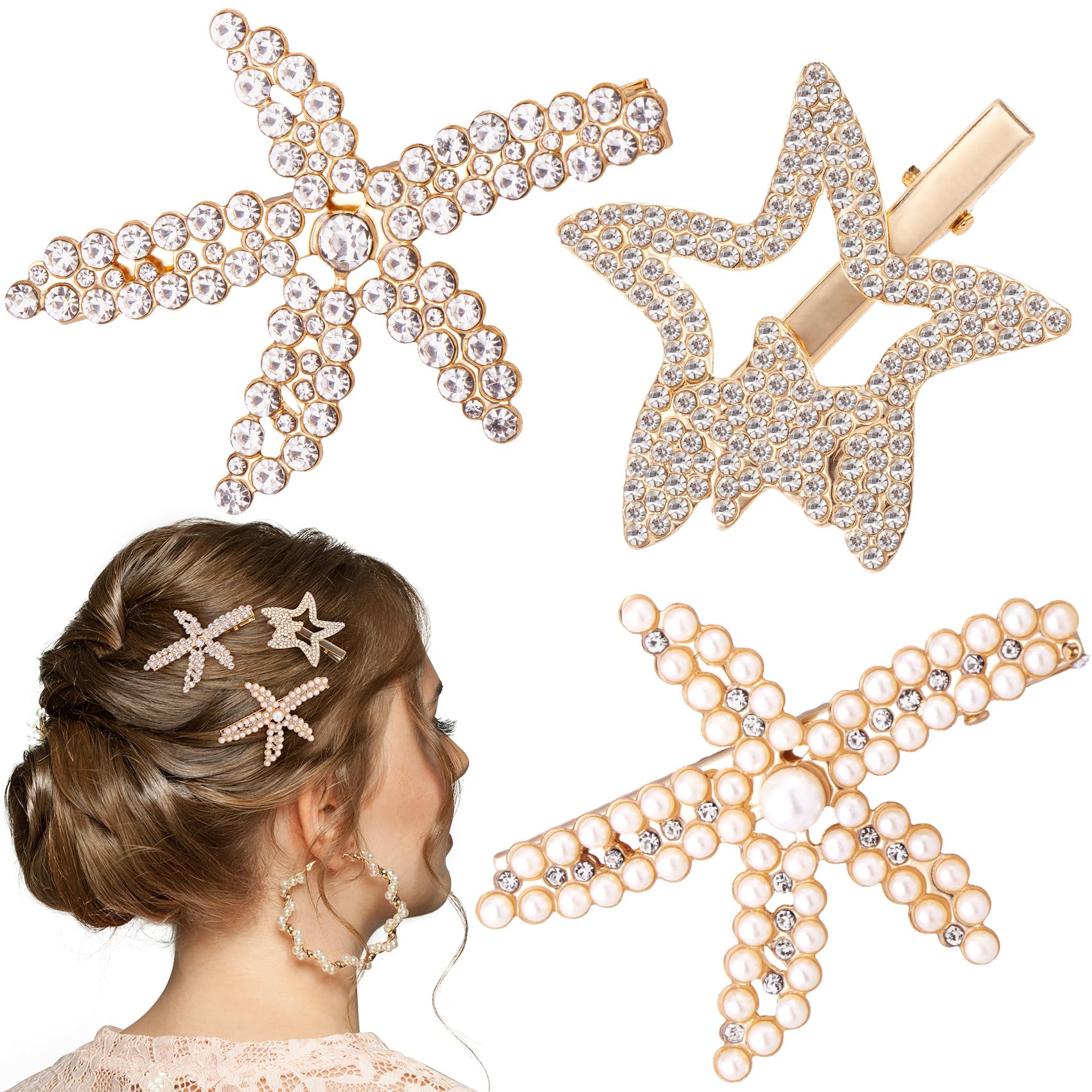 Amazon.com : PAGOW 3 PCS Starfish Hair Clips, Gold 