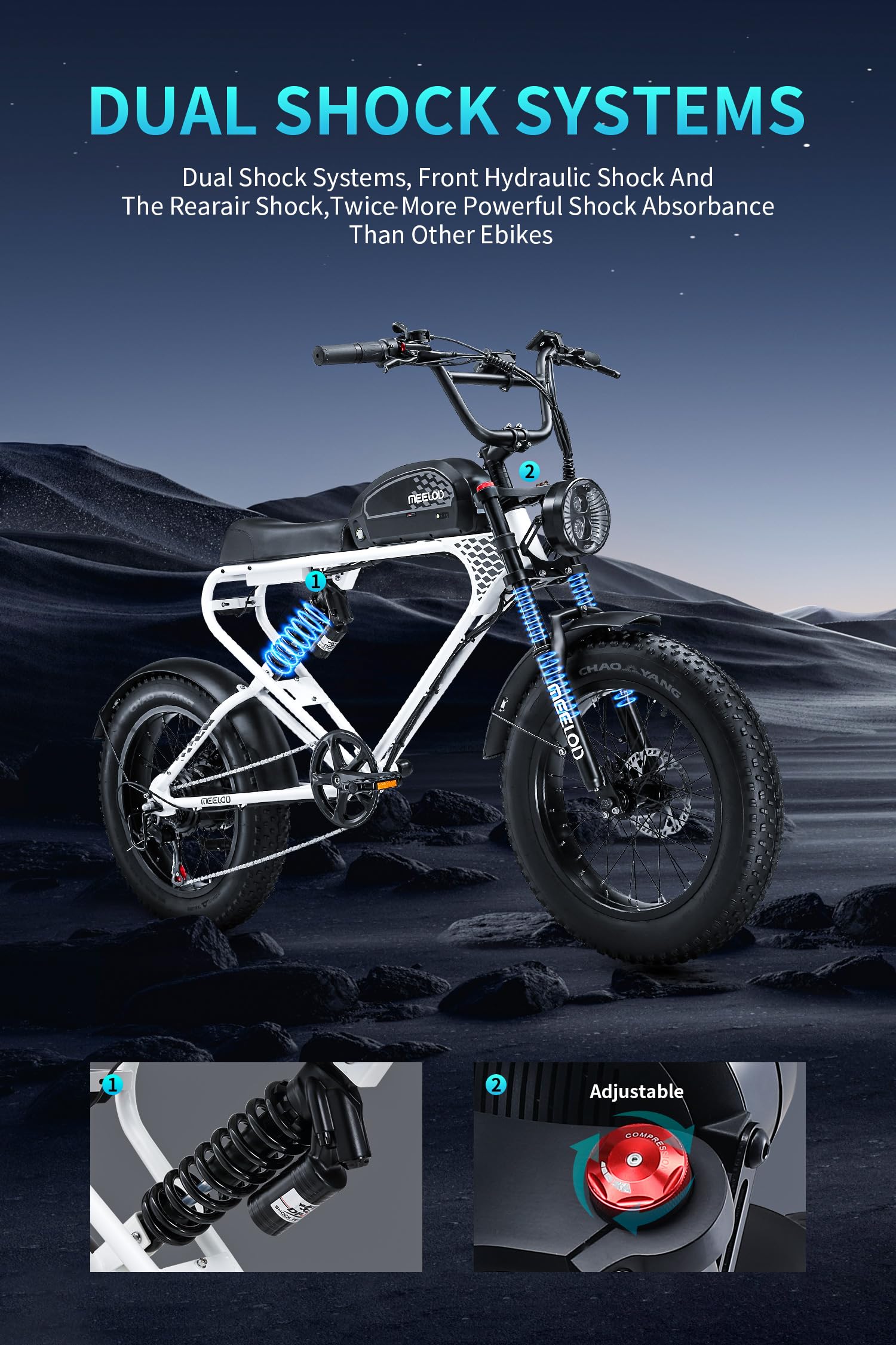 48V 20Ah Electric Bike for Adults, 1200W Peak Fat Tire Ebike, 43-100 Miles Long Range, 31MPH Top Speed, 20"x4.0" Off-Road Electric Bicycle with Hydraulic Brakes & LCD Display — view 6