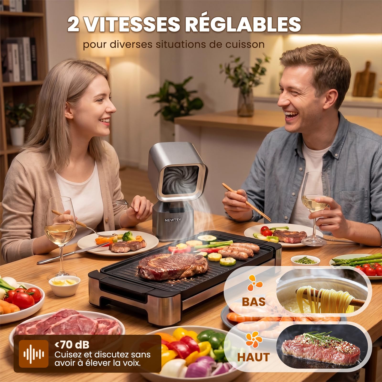 NEWTRY Hotte aspirante mini portable 2 filtres 3600 RPM forte aspiration | Portable, filtres lavables, puissant, polyvalent pour barbecue, camping-car, facile à nettoyer, design compact, durable