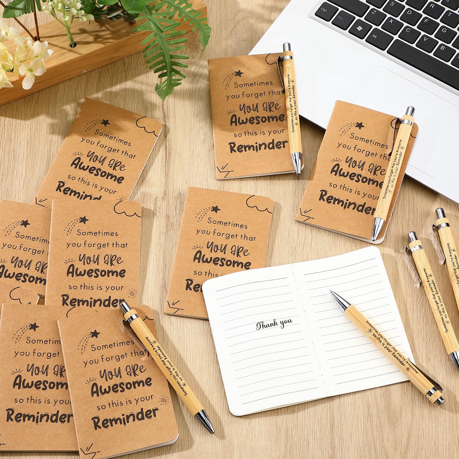 Tenare 32 Pcs Employee Appreciation Gifts Bulk Include 16 Kraft Inspirational Notebooks Small Pocket Journal Notepads and 16 Motivational Pens Ballpoint Pens for Women Teacher Coworker (Inspiration) - Image 2