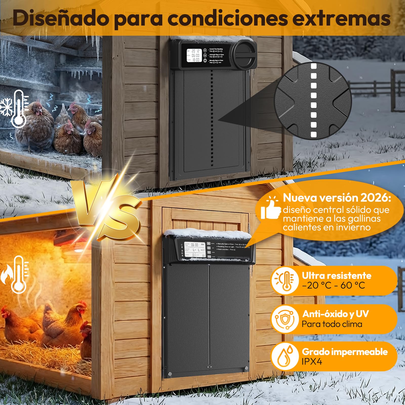 Puerta Gallinero Automática Solar, con Función Manual y Temporizador, Puerta Automática Gallinero con Energía Solar Anti-aplastamiento | Control Remoto | Batería de Alta Capacidad | Gran Panel Solar