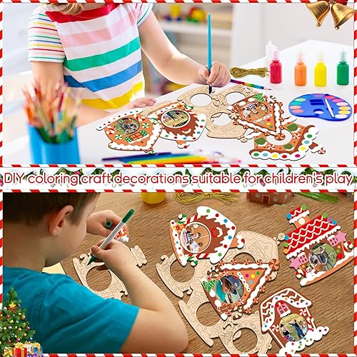 Miniatura 4 de Qyeahkj Marco de fotos de madera para Navidad, 27 unidades, para colorear a granel, tu propia casa de jengibre, kits de manualidades para árbol de
