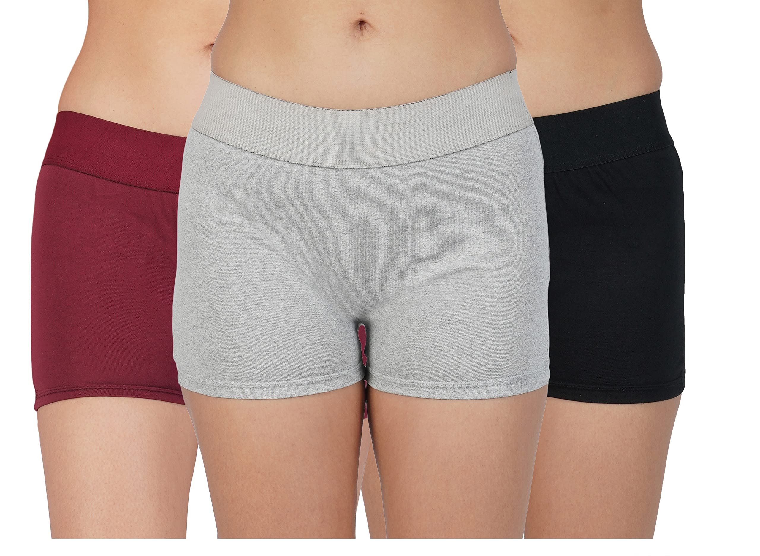 Pack of 3 Pure Cotton Stretchable Multicolor Broad Elastic Boy Short Panties-Free One Pair Transparent Bra Strap