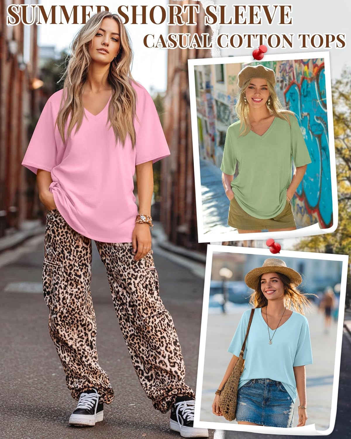 4 Pack Women's Oversized Short Sleeve T Shirts Cotton V Neck Tops Casual Basic Summer Loose Tees Workout Gym Shirts