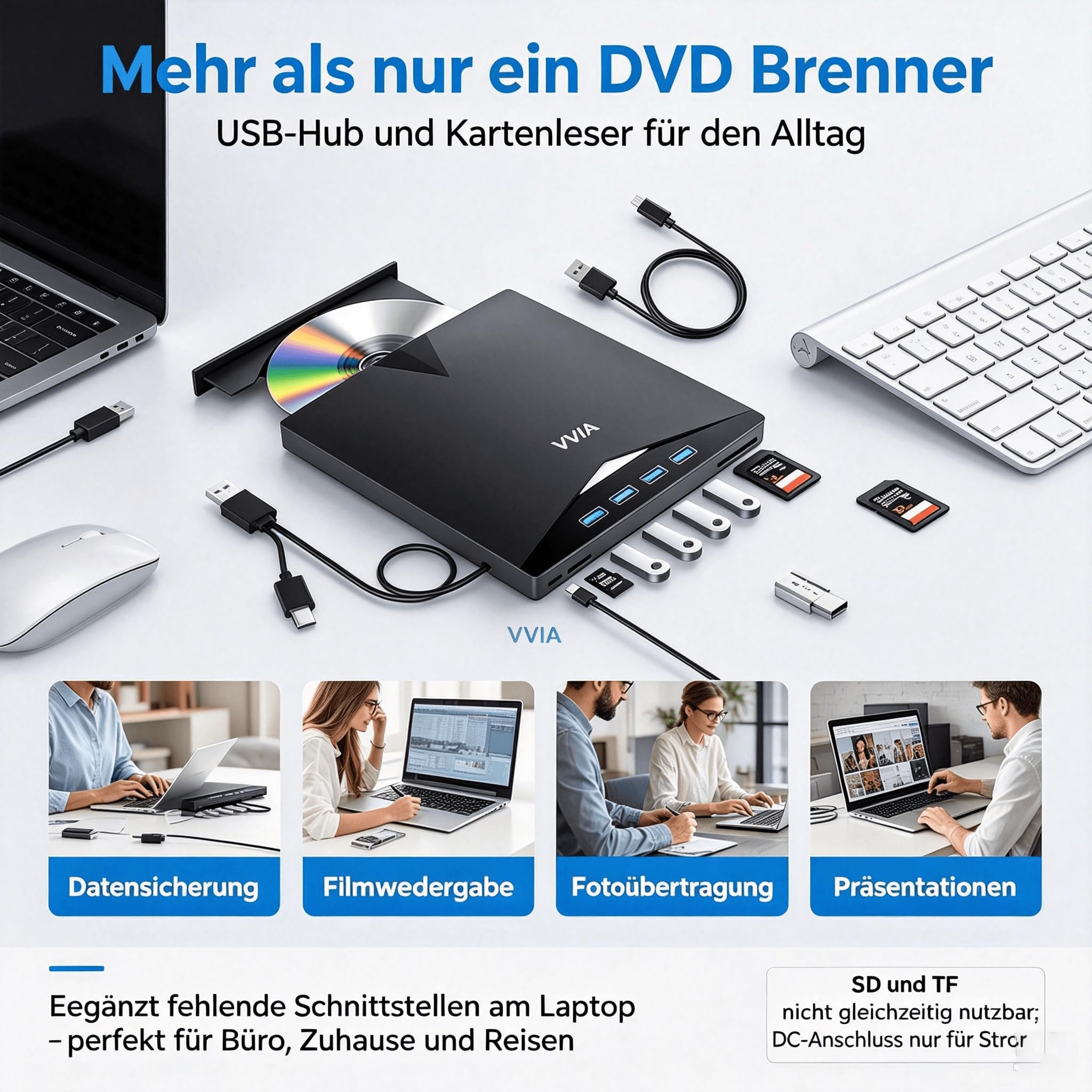 vvia Zewnętrzny napęd CD/DVD, USB 3.0 i palnik typu C