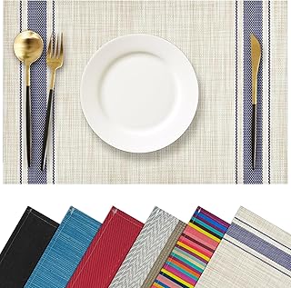 Carethos Khaki Blue Placemats Set of 4, 12x18 Inch Heat-Resistant Washable Easy to Clean Place Mats, Faux Linen Cloth Table Mats Suitable for Indoor/Outdoor Parties & Kitchen Decor (Khaki Blue)
