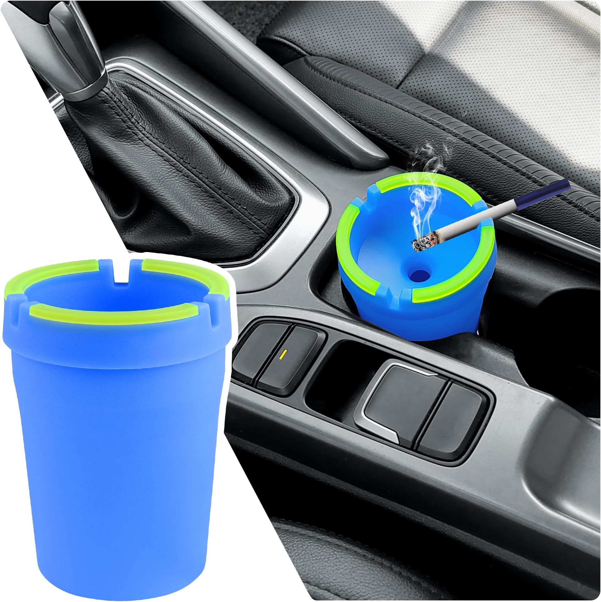 Smokeless Ashtray,Portable Car Ashtrays for Cup Holder Smell Proof,Multifunctional Ashtray with Lid Smell Proof for Ccar Truck SUV Keep Car Interior Accessories Tidy (Blue)