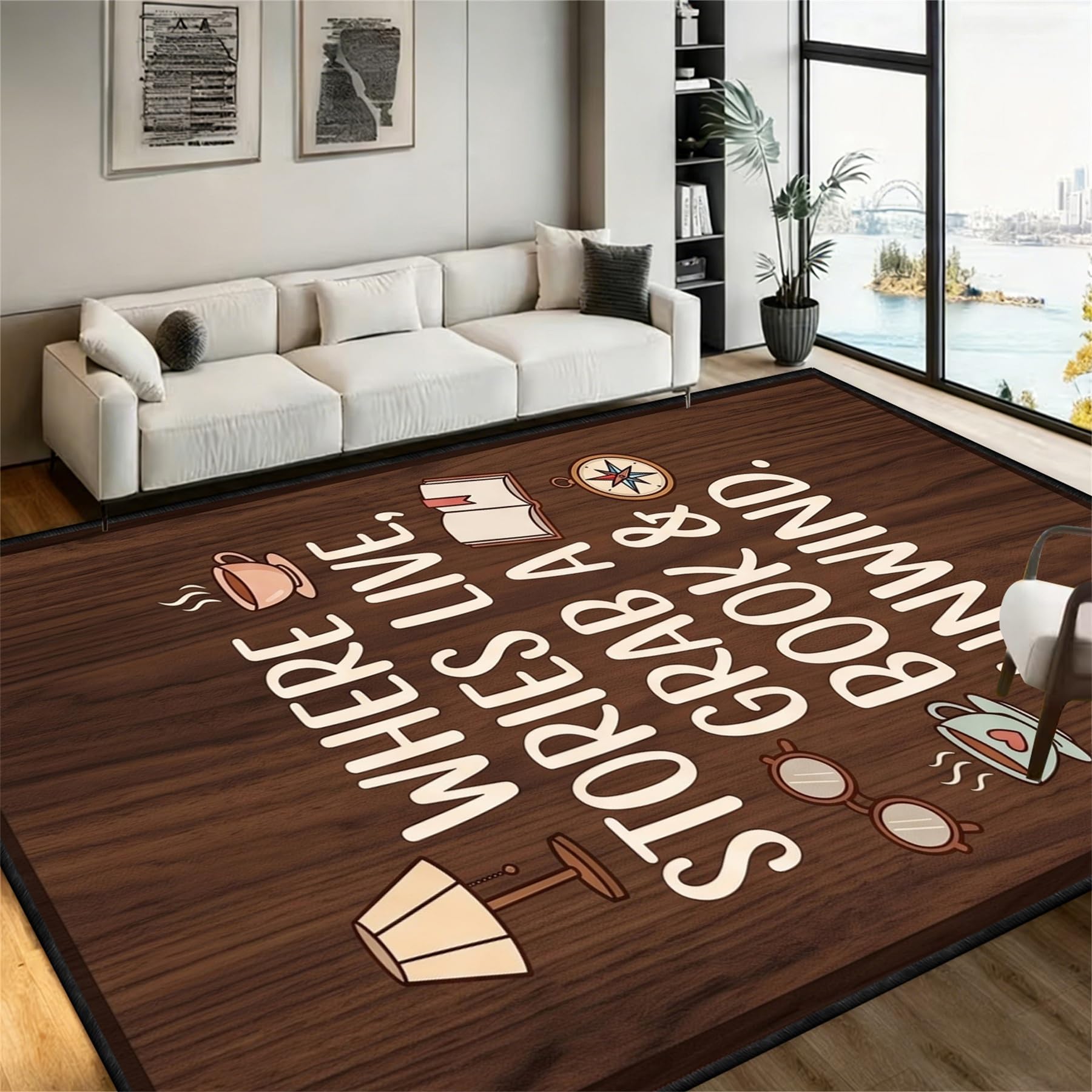 LHOMKCV 60x90cm Book Lover Reading Rugs Washable Non Slip Study Room Carpet