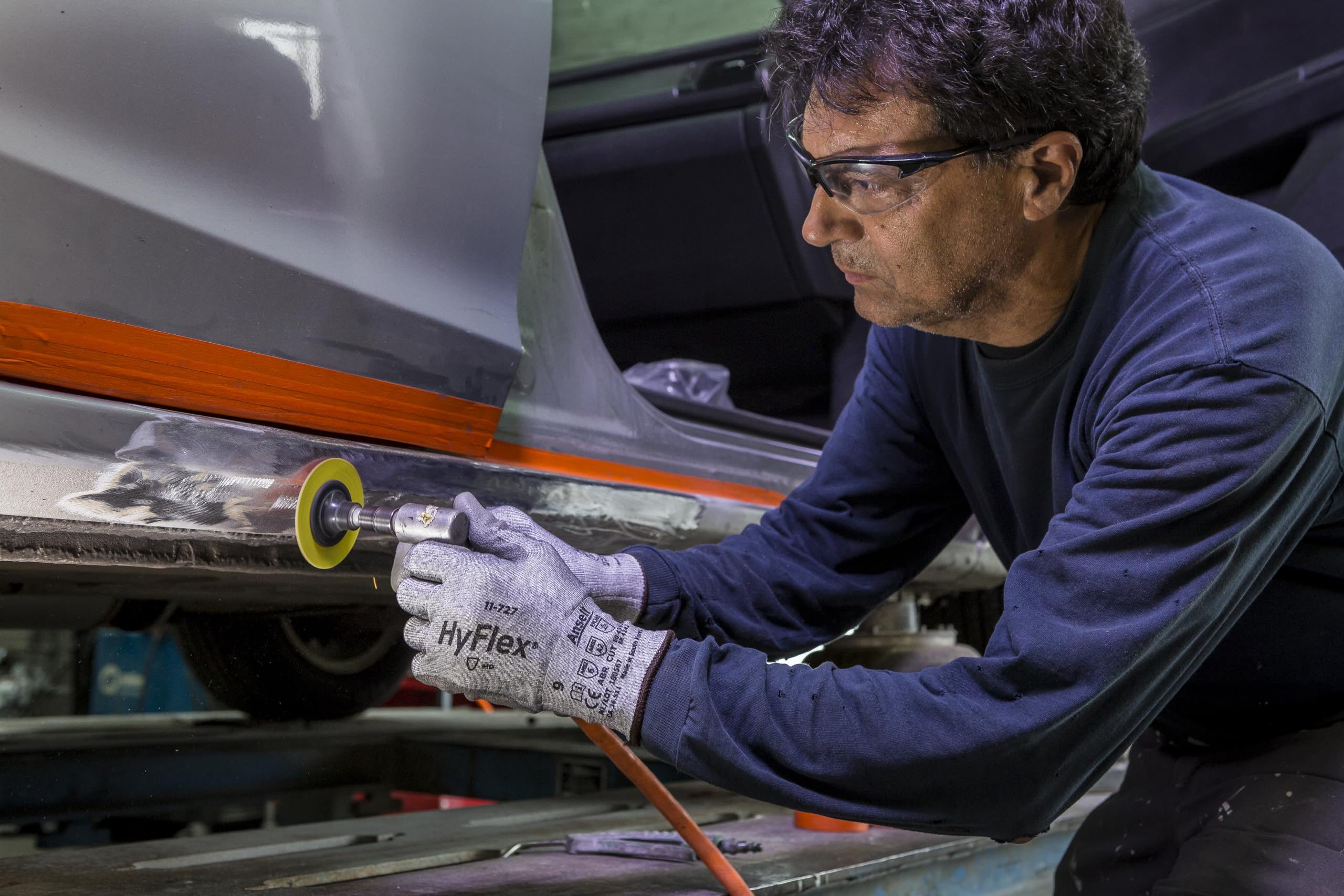 Ansell HyFlex 11-727 Gant de Travail Résistant à la Coupure, Gant de Protection Mécanique avec Préhension Renforcée, EPI Professionnel, Lavable, Gris, Taille 2XL (12 Paires)