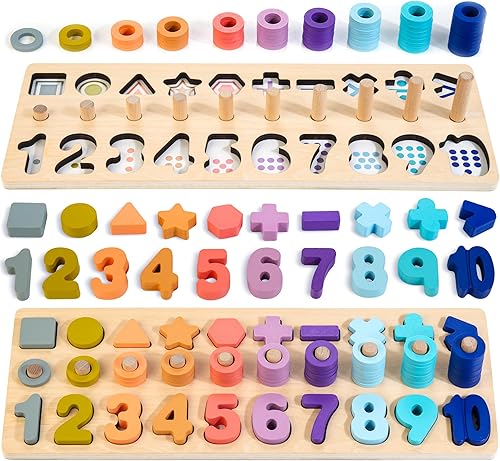 Rompecabezas de números de madera para niños pequeños, juguetes Montessori para niños y niñas de 3, 4 y 5 años, juego de conteo de apilamiento de