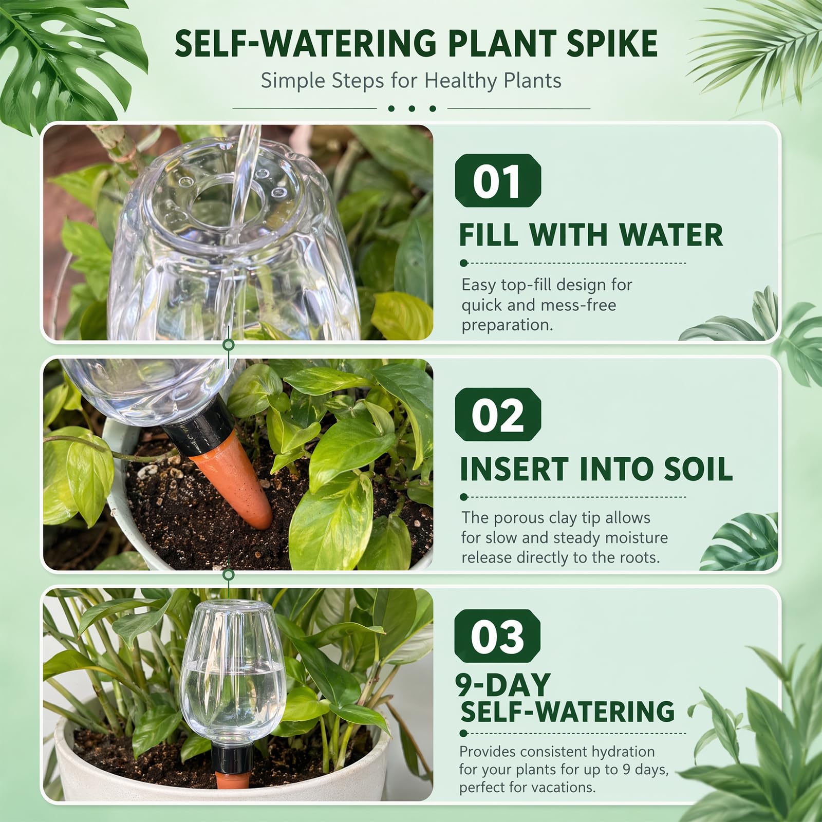 Set 6 sfere annaffiatura automatica 350ml | punta porosa plastica sistema irrigazione automatico per piante domestiche balcone giardino durante le vacanze