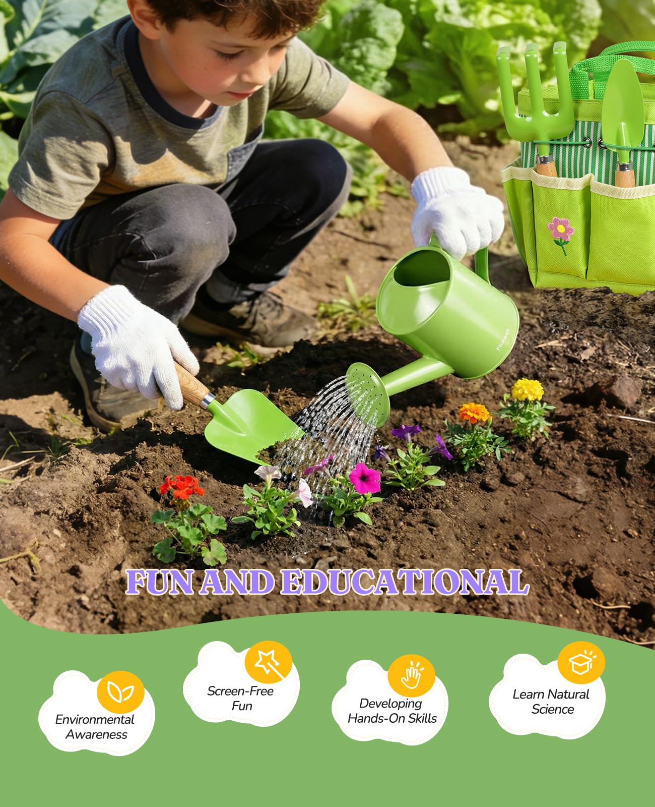 Ultimate Kinder-Gartenset, kindersicheres und Robustes Gartengeräte-Set für Spaß im Freien, Freude und Kreativität von Kindern zu wecken (Grün)