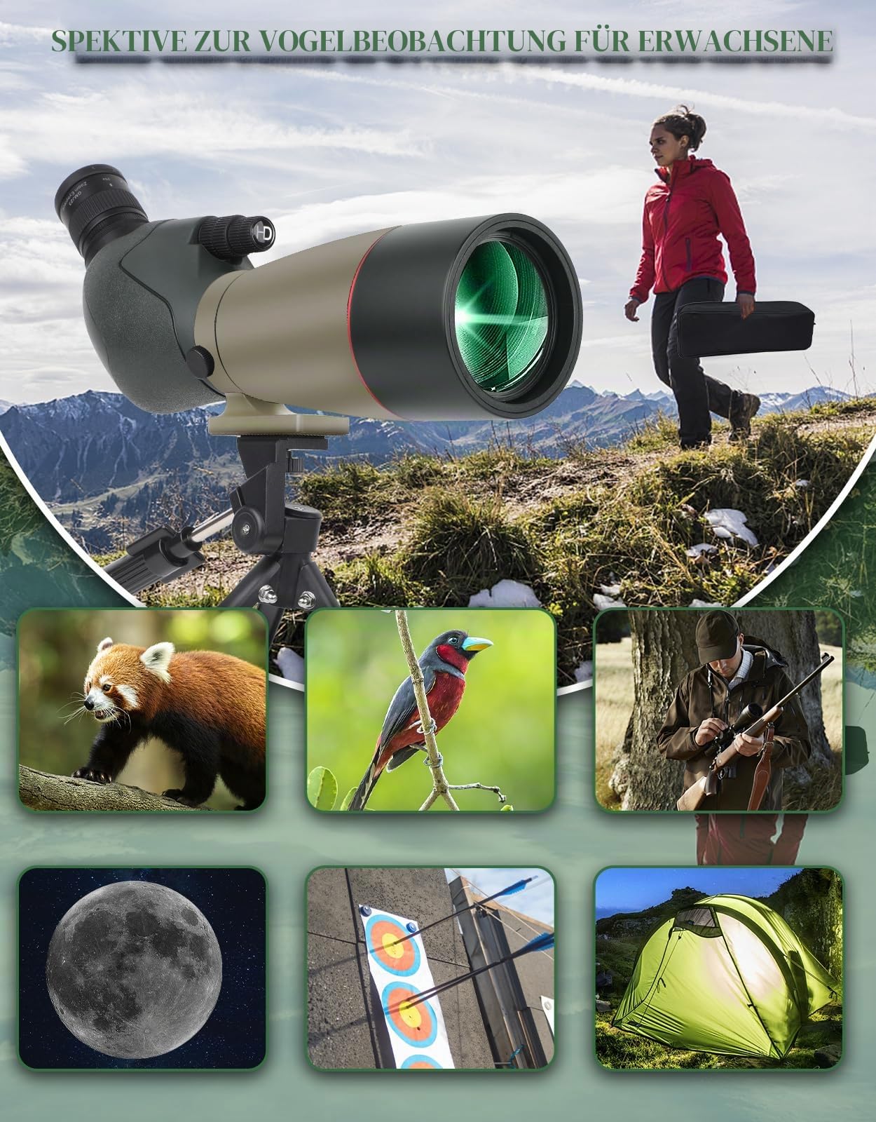 Spektiv, Ultra HD 25–75 x 60 Teleskop, Dual-Fokussierung, ED, wasserdichtes Zielfernrohr, FMC-Objektiv, BAK4-Prisma mit Tragetasche, Stativ für Zielschießen, Jagd, Vogelbeobachtung, Wildtierlandschaft
