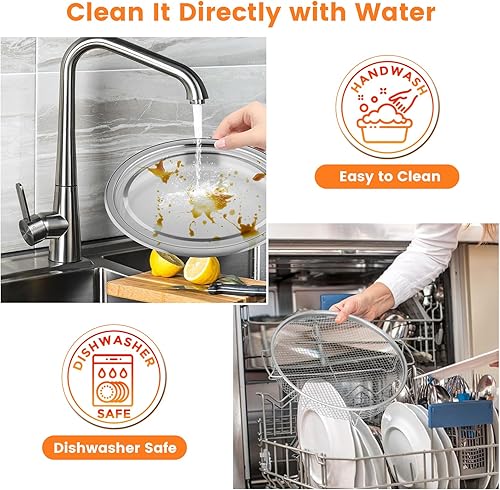 Miniatura 6 de Cesta para freidora de aire para horno, juego de 2 piezas, redonda, plateada, de 12.9 pulgadas, antiadherente, de malla de acero inoxidable, bandeja