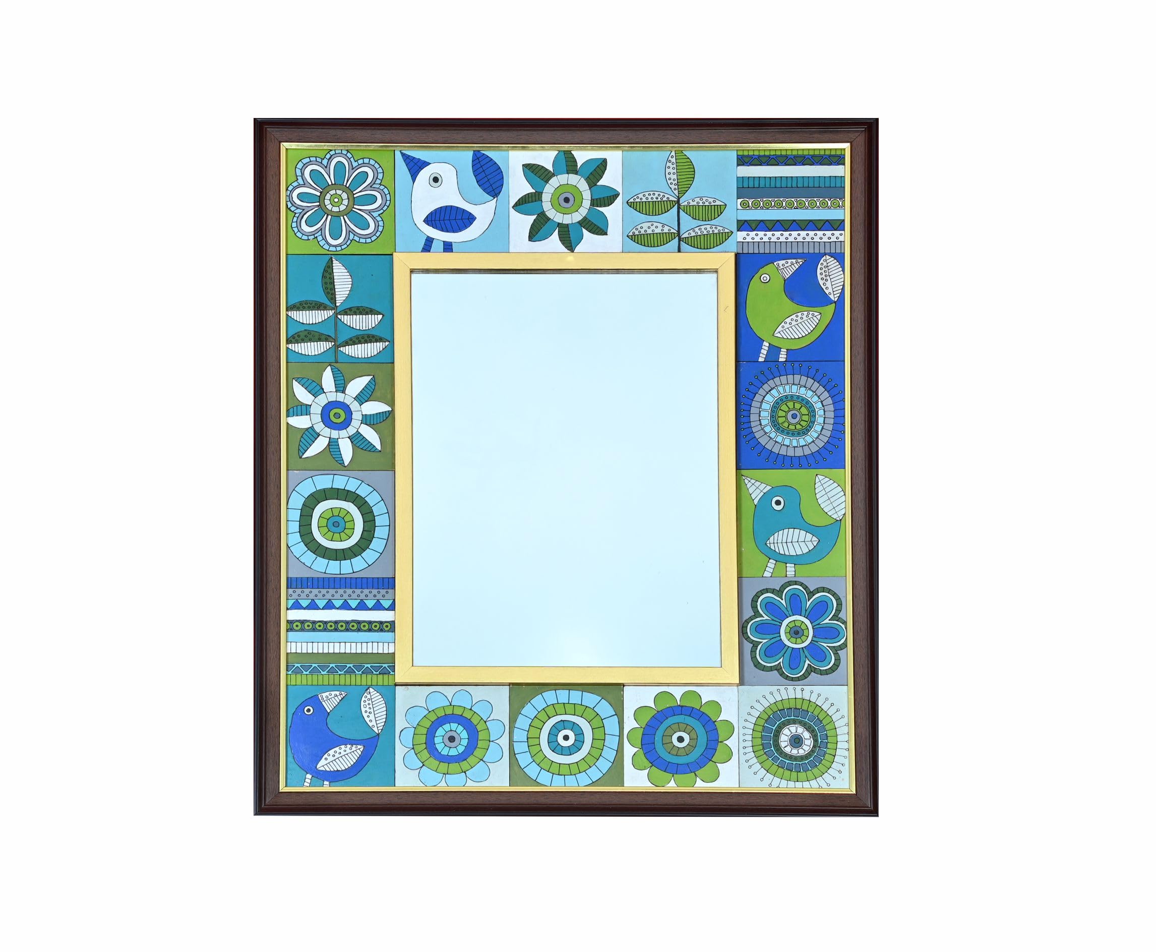 Creative Touch Doodle Wooden Frame Mirror for Wall | Blue Mirror for Bedroom | Decorative Mirror Wall Decor for Living Room 25.5 Inch x 21.7 Inch